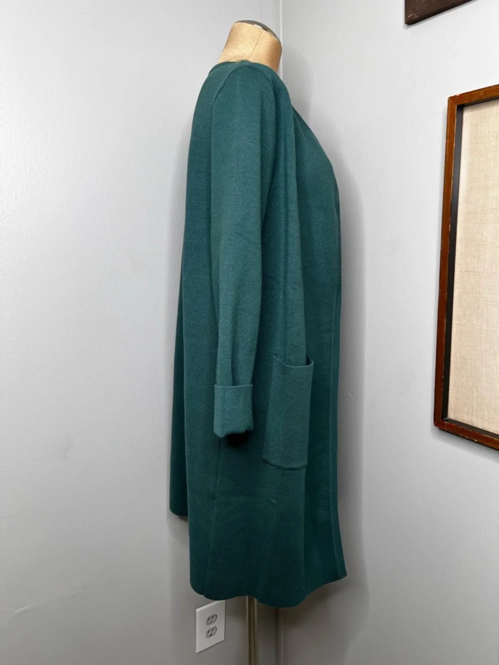 ANRABESS Long Sleeve Heavy Knit Open Front Cardigan in Emerald Green size Large